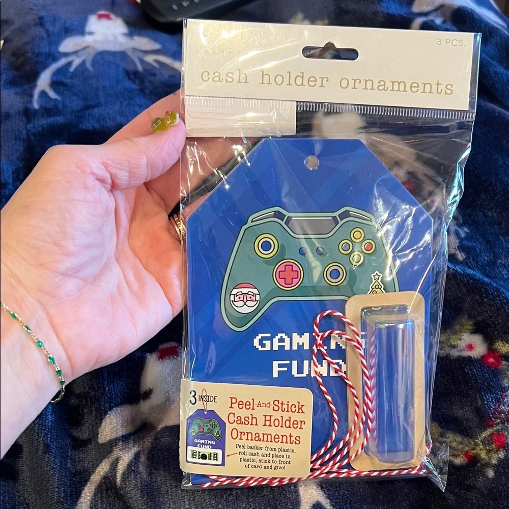 Christmas Gift - Gaming Fund - 3 Blue Cash Holder Ornaments